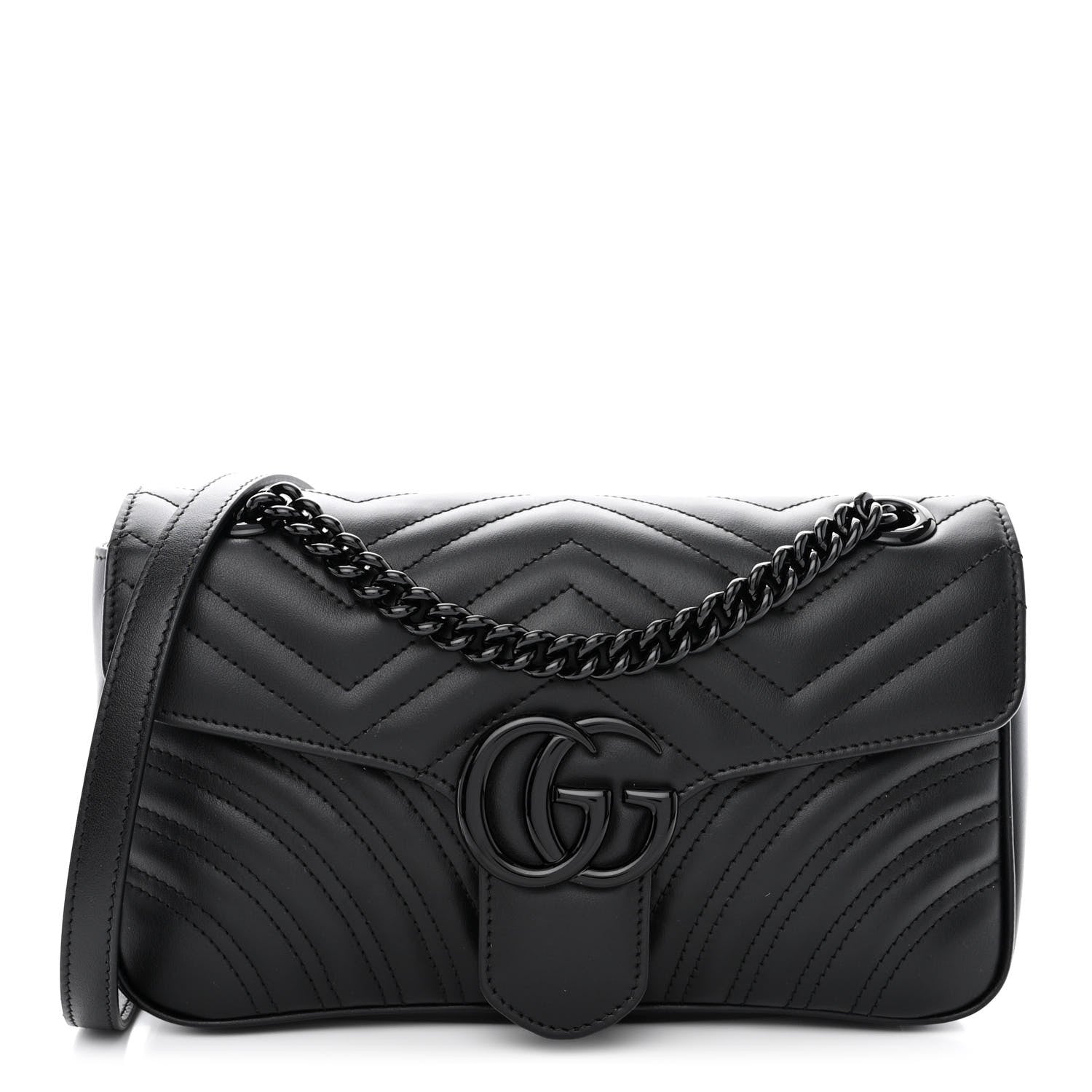 Gucci Calfskin Matelasse Monochrome Small GG Marmont Shoulder Bag Black 1 of 11