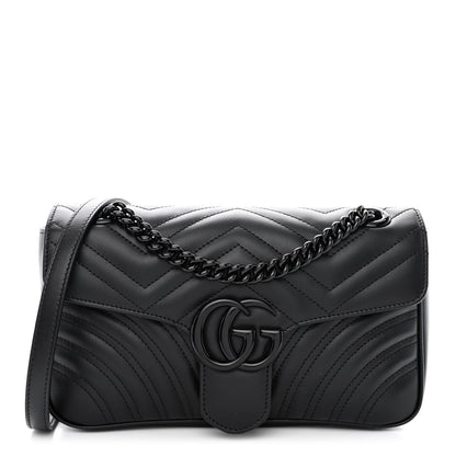 Gucci Calfskin Matelasse Monochrome Small GG Marmont Shoulder Bag Black 1 of 11