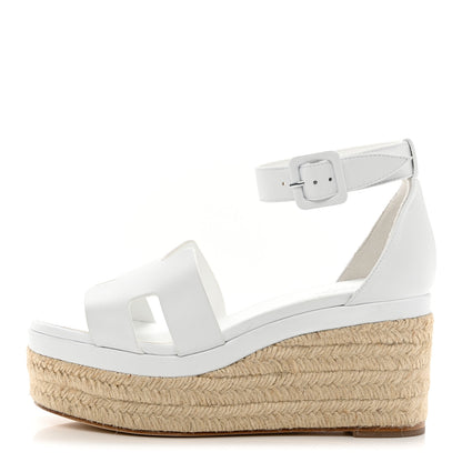 Hermes Goatskin Elda Espadrille Wedge Sandals 35 White 1 of 9