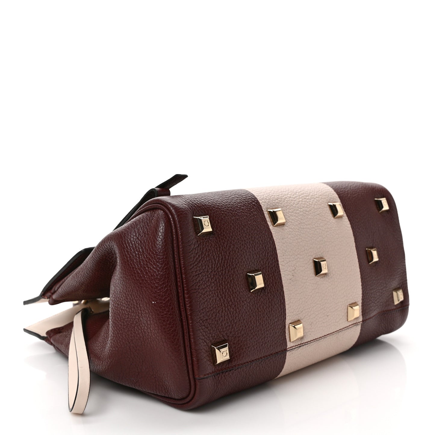Grained Calfskin Studio Top Handle Bag Burgundy Beige