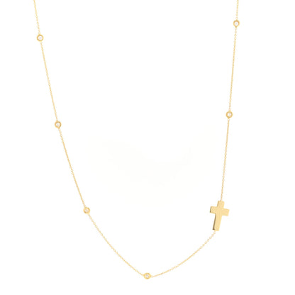 Roberto Coin 18K Yellow Gold Diamond Sideways Cross Necklace 1 of 3