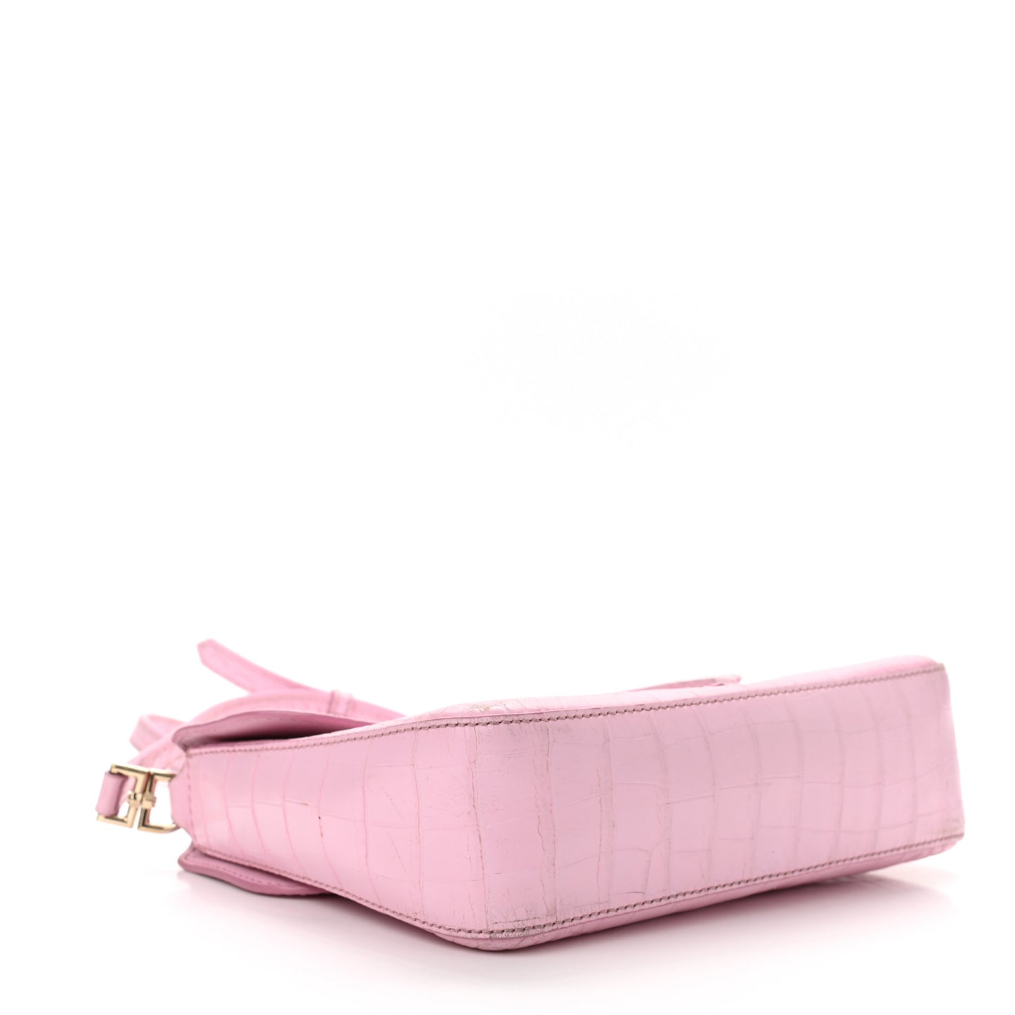 Calfskin Crocodile Embossed Small Nobile Shoulder Bag Pink