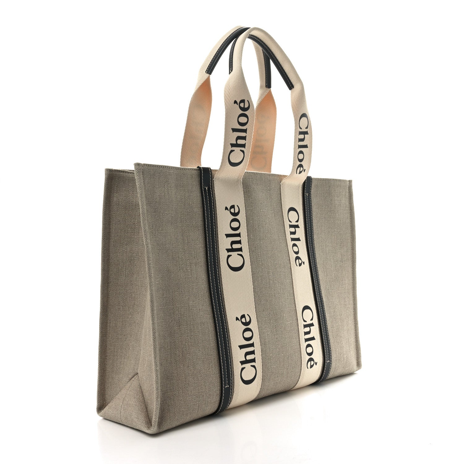 Chloe Linen Calfskin Large Woody Ribbon Tote White Blue 3 of 9