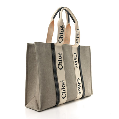 Chloe Linen Calfskin Large Woody Ribbon Tote White Blue 3 of 9