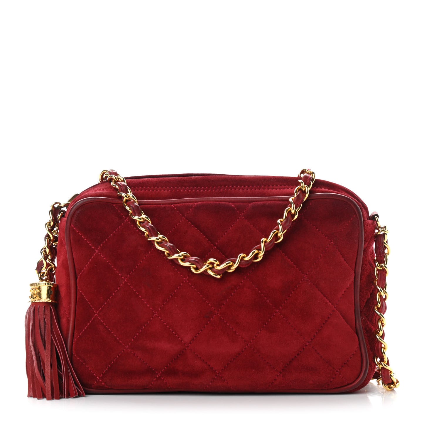 Suede Quilted Tassel Camera Bag Red