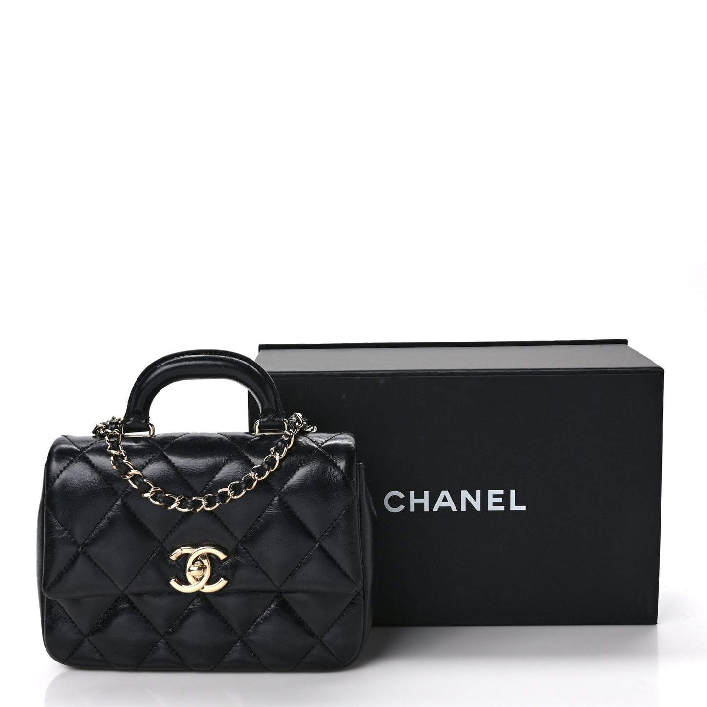 Shiny Lambskin Quilted Mini Coco Trip Flap Bag Black
