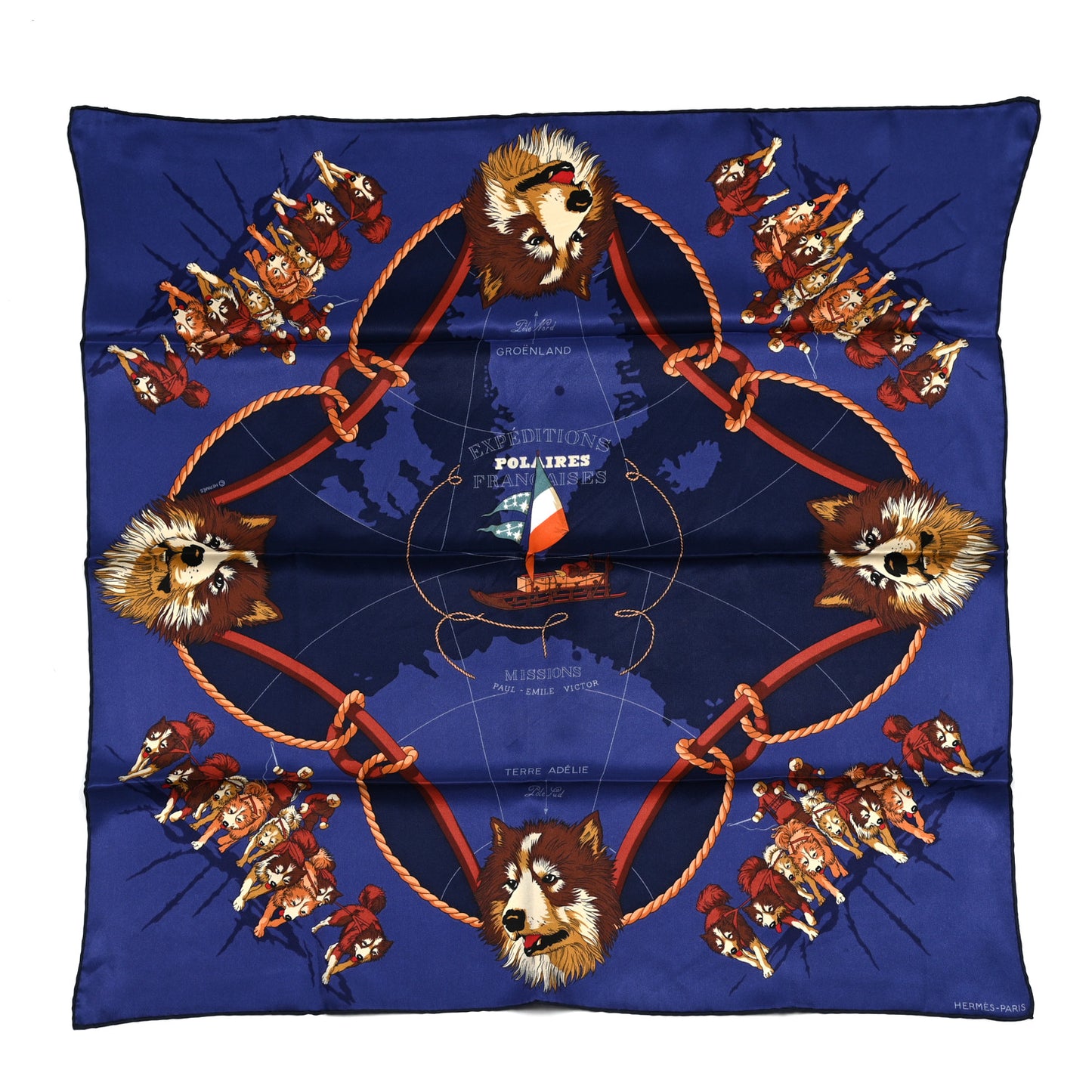 Silk Expeditions Polaire Francaise Scarf 70 Bleu Nuit Caban Cognac