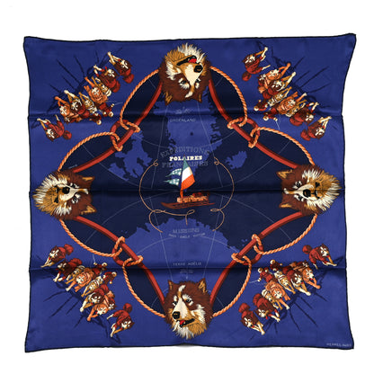 Hermes Silk Expeditions Polaire Francaise Scarf 70 Bleu Nuit Caban Cognac 1 of 7