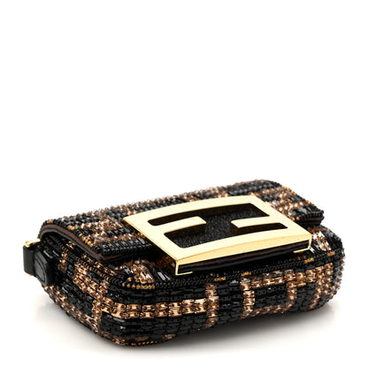 Fendi Crystal Vitello King FF Beaded Nano Maxi Buckle Baguette Charm Moro Black 4 of 11