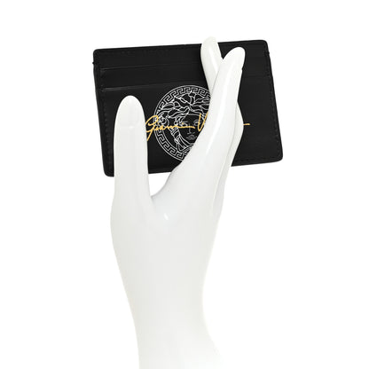 Versace Calfskin Logo Card Holder Black 2 of 6