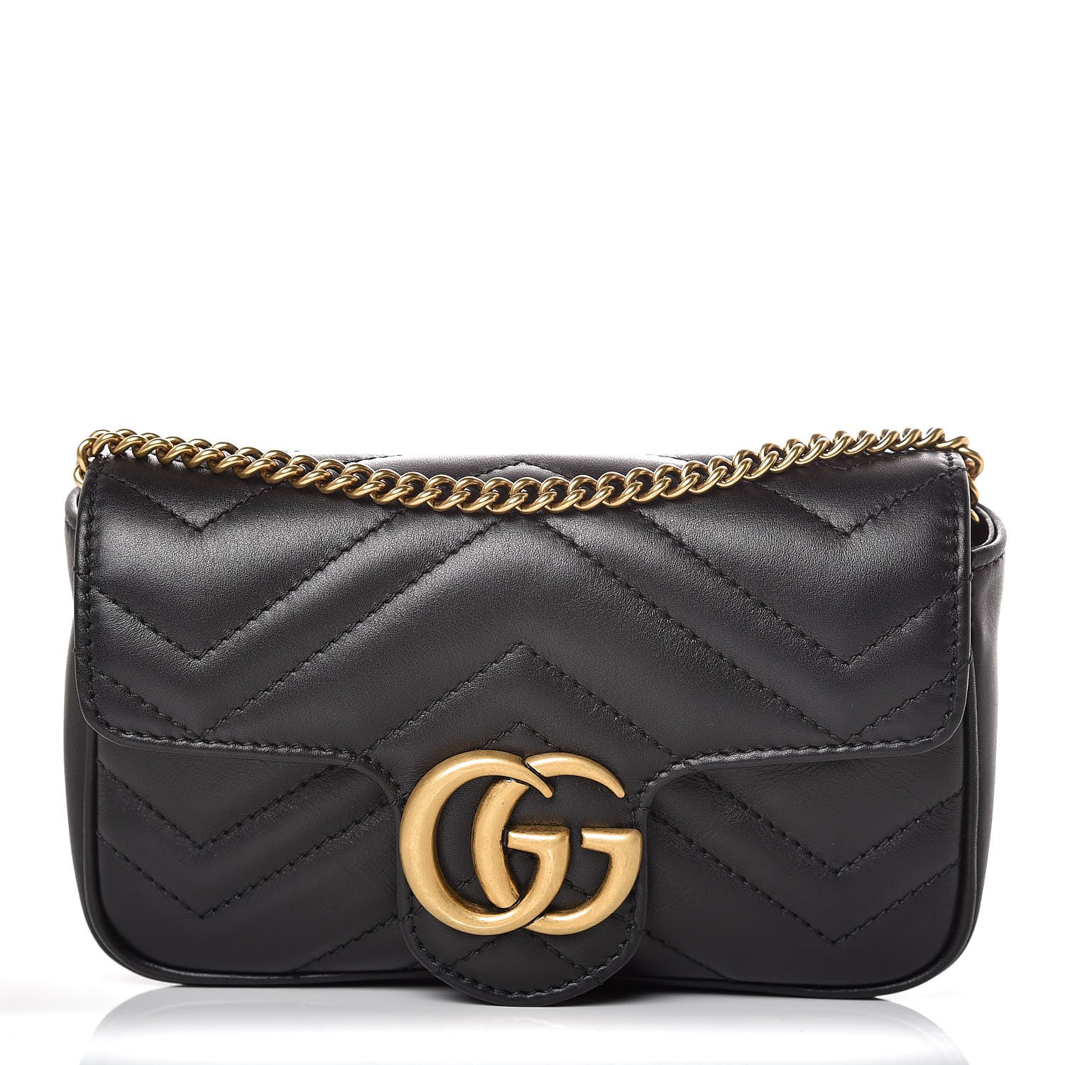 Gucci Calfskin Matelasse Super Mini GG Marmont Shoulder Bag Black 1 of 10