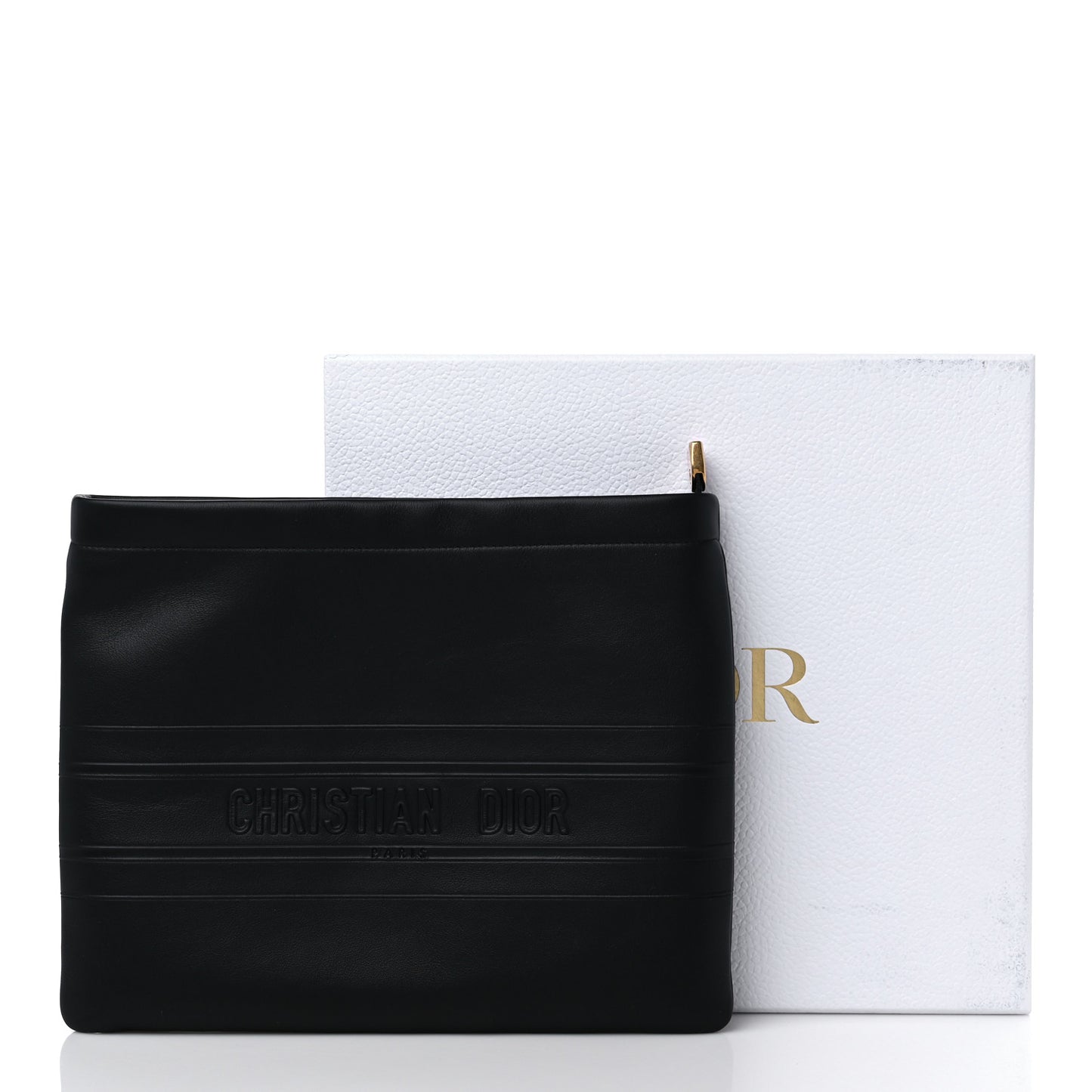 Calfskin Embossed Logo Zip Clutch Black