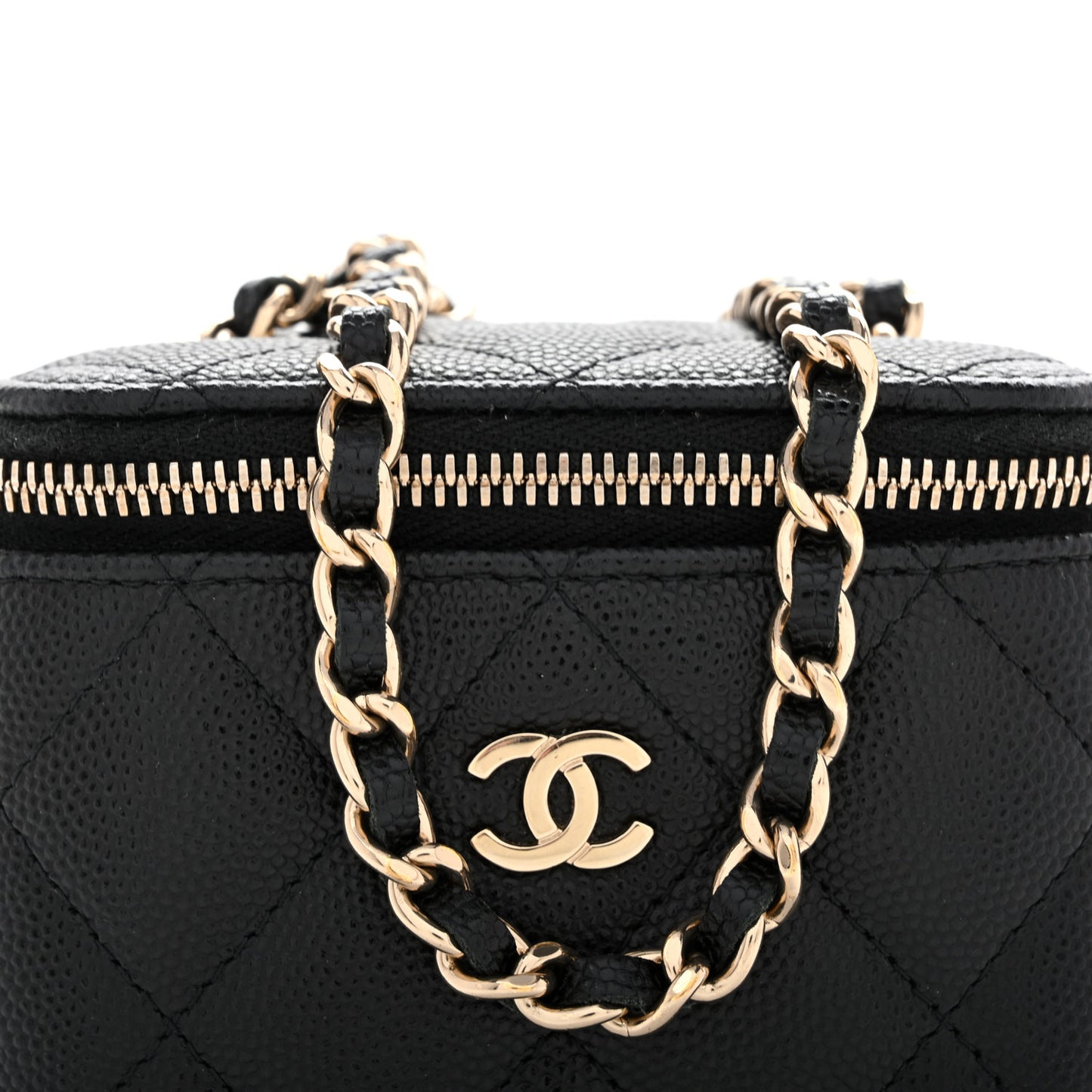 Caviar Quilted Mini Vanity Case With Chain Black