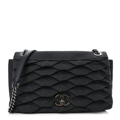 Chanel Denim Pleated Denim Turtle Flap Dark Blue 1 of 11