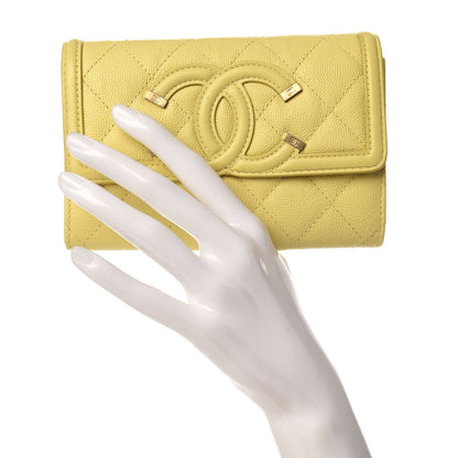 Chanel Caviar Quilted Medium Filigree Flap Wallet Yellow 2 of 9