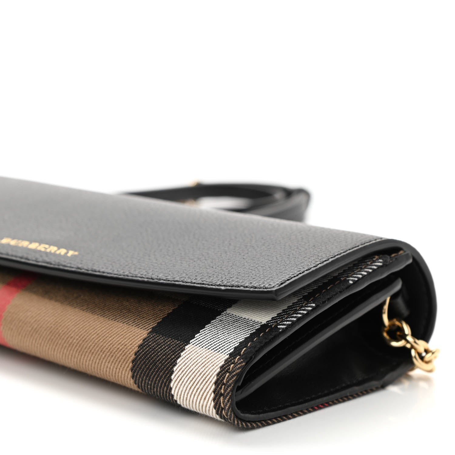 Burberry Grainy Calfskin House Check Henley Wallet On Chain Black 9 of 9