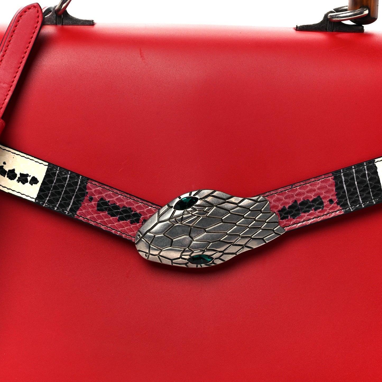 Calfskin Snakeskin Medium Lilith Top Handle Bag Red