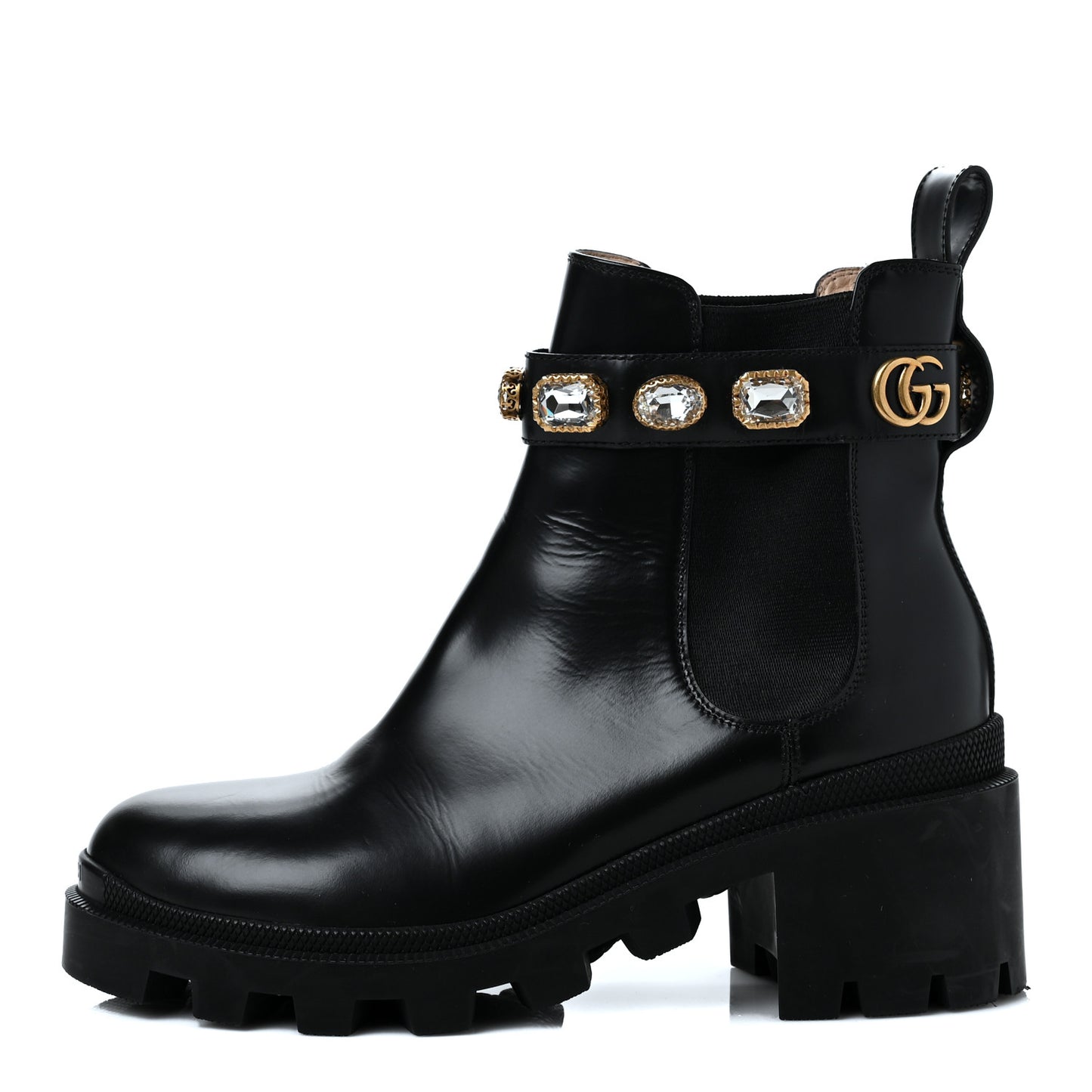 Calfskin Crystal GG Trip Chelsea Ankle Boots 38.5 Black