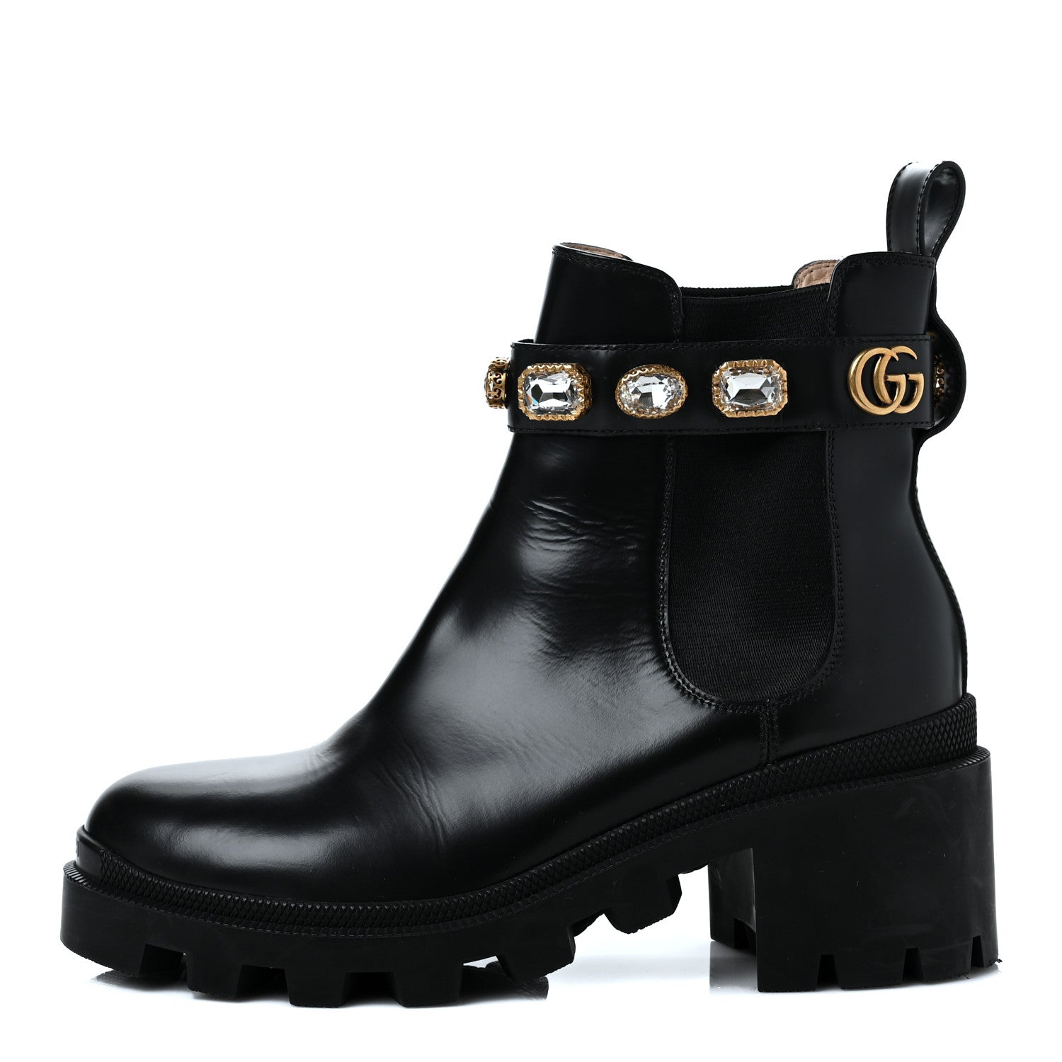 Gucci Calfskin Crystal GG Trip Chelsea Ankle Boots 38.5 Black 1 of 8
