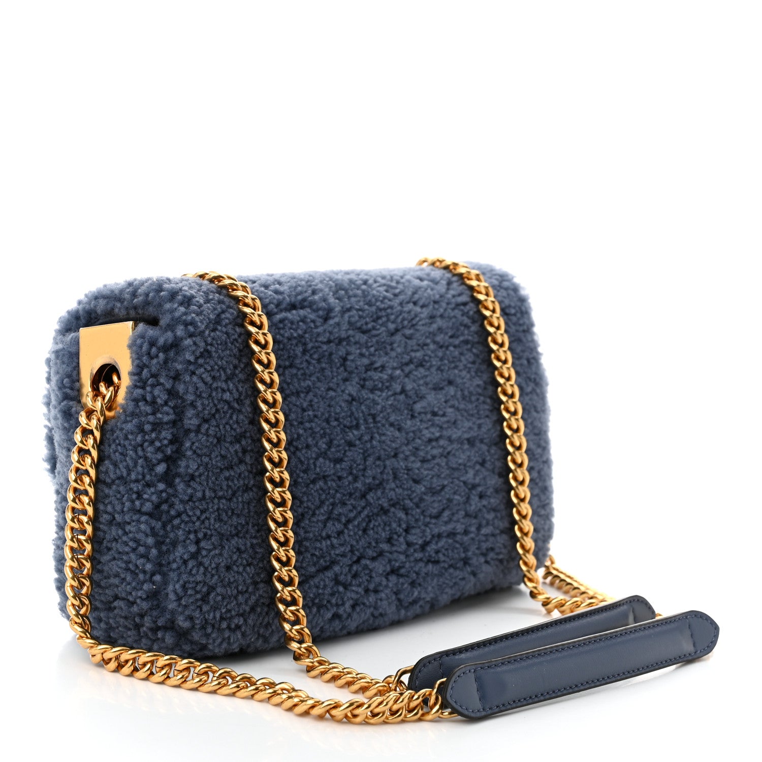Fendi Shearling Lambskin FF Midi Chain Baguette Mirto 3 of 10