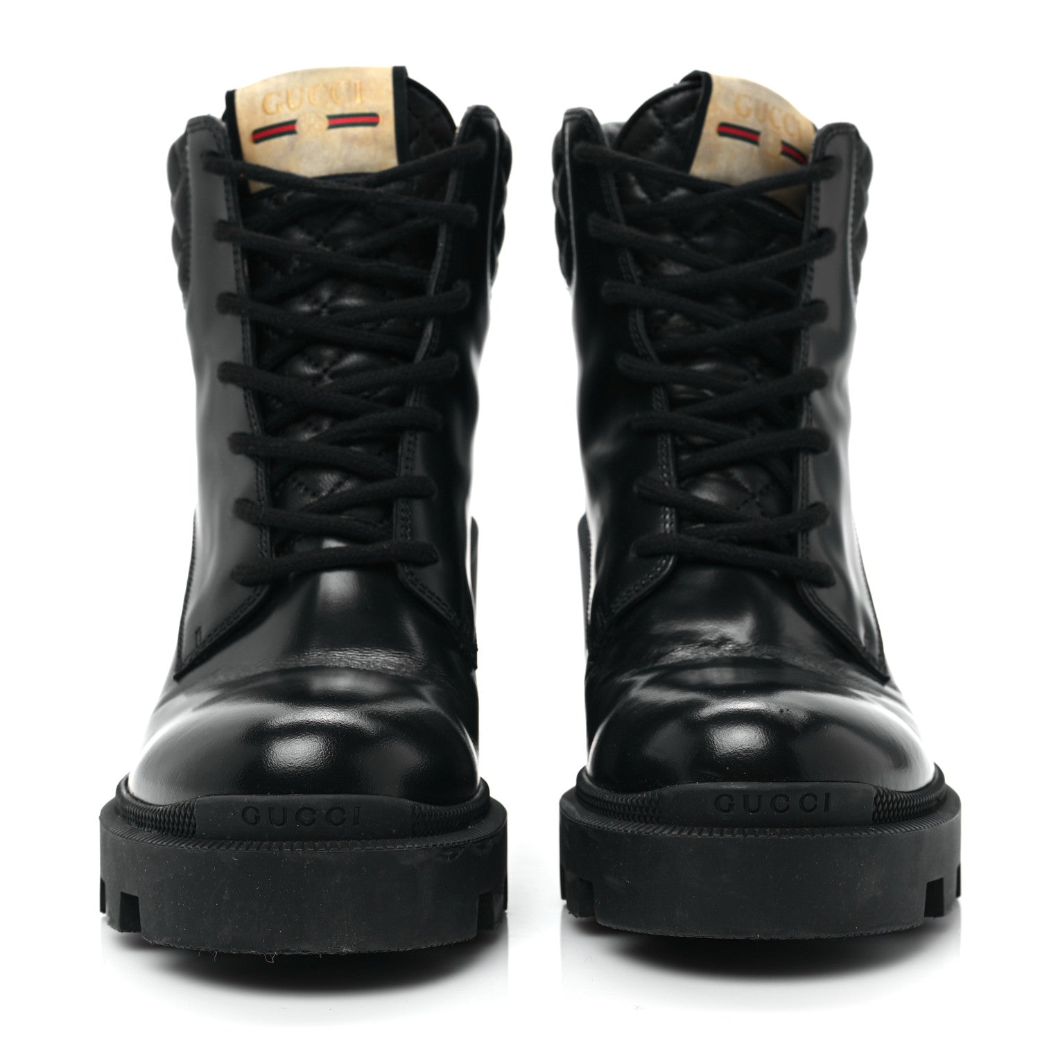 Gucci Magnum Calfskin Nappa Quilted Lace Up Ankle Boots 38.5 Black 2 of 8