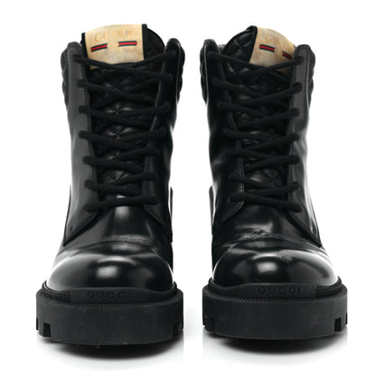 Gucci Magnum Calfskin Nappa Quilted Lace Up Ankle Boots 38.5 Black 2 of 8