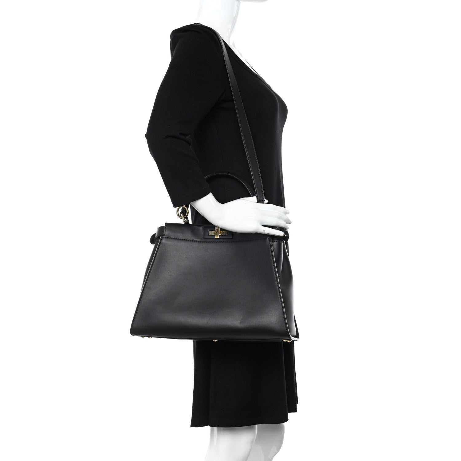 Fendi Vitello Seta Shiny Nappa Medium Peekaboo Iconic Satchel Black 2 of 11