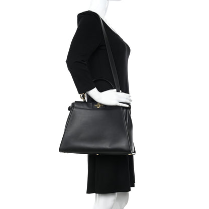 Fendi Vitello Seta Shiny Nappa Medium Peekaboo Iconic Satchel Black 2 of 11