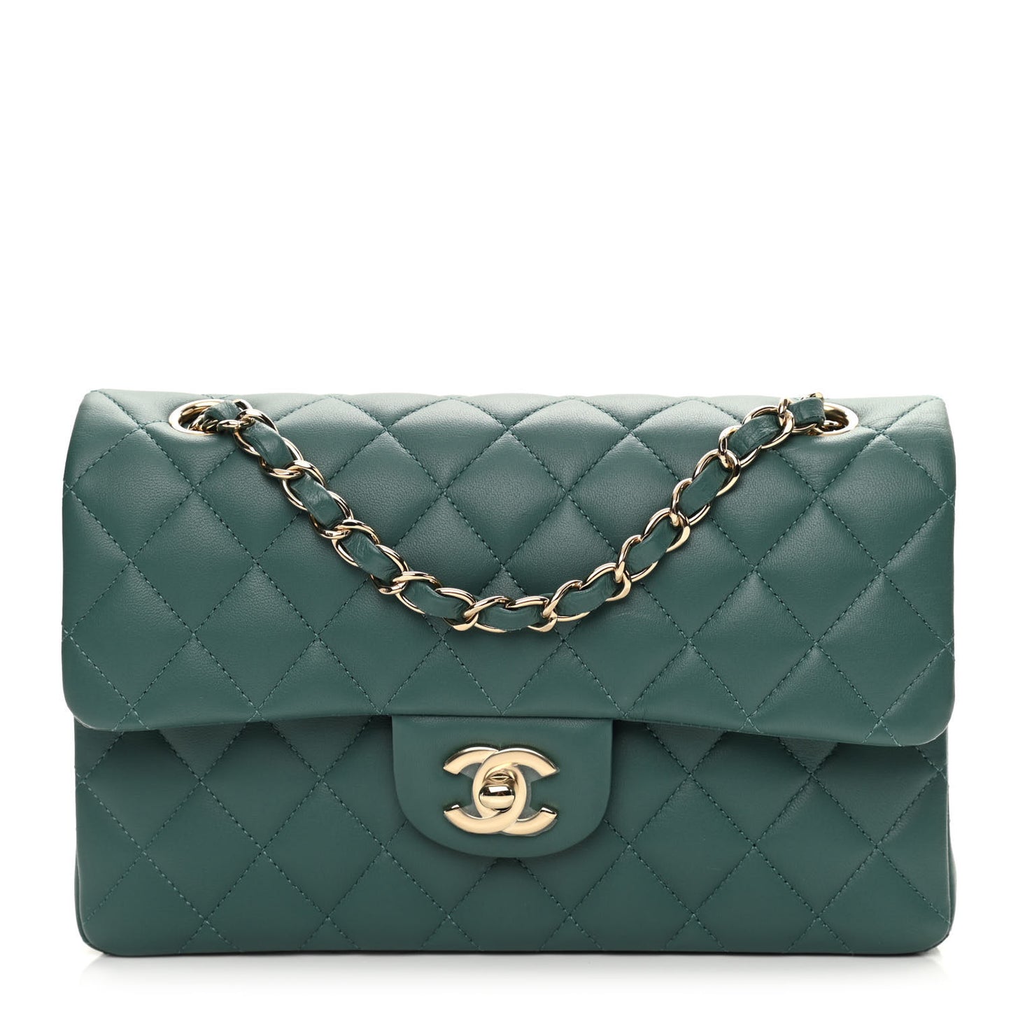 Lambskin Quilted Small Double Flap Green