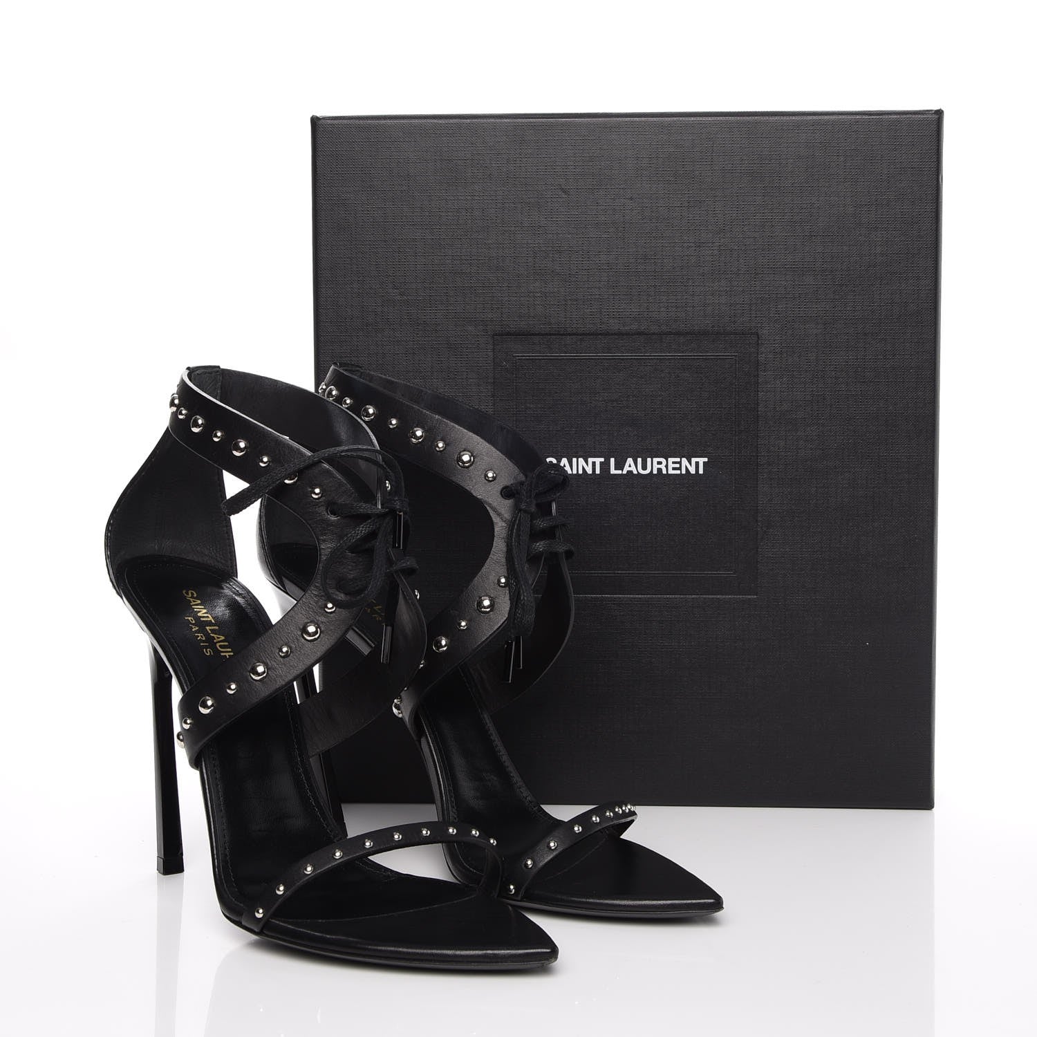 Saint Laurent Calfskin Studded Iris Sandal Pumps 39 Black 14 of 14