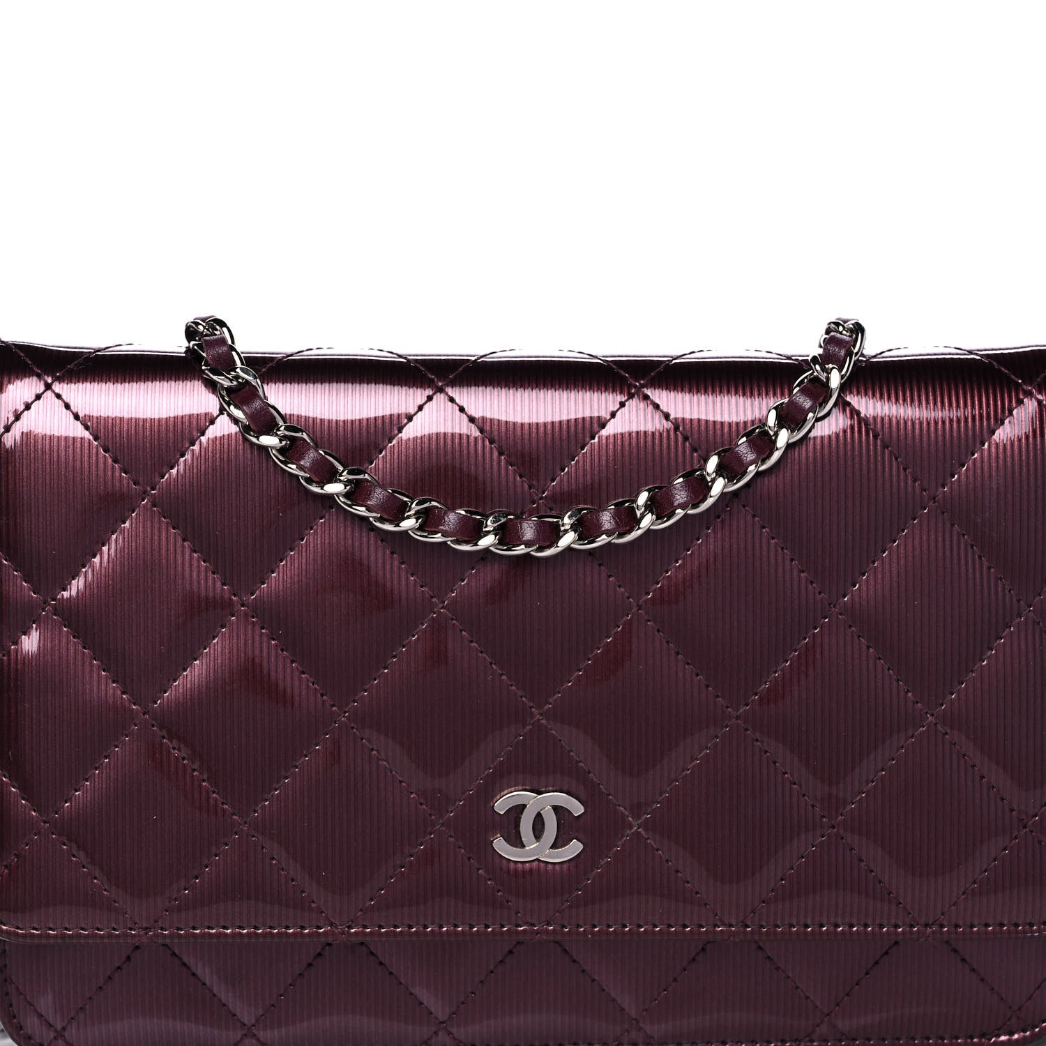 Chanel Striated Patent Quilted Wallet on Chain WOC Bordeaux 11 of 12