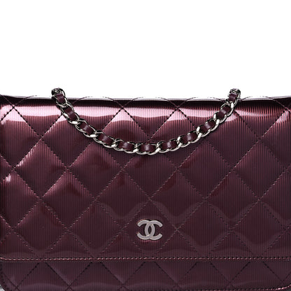 Chanel Striated Patent Quilted Wallet on Chain WOC Bordeaux 11 of 12