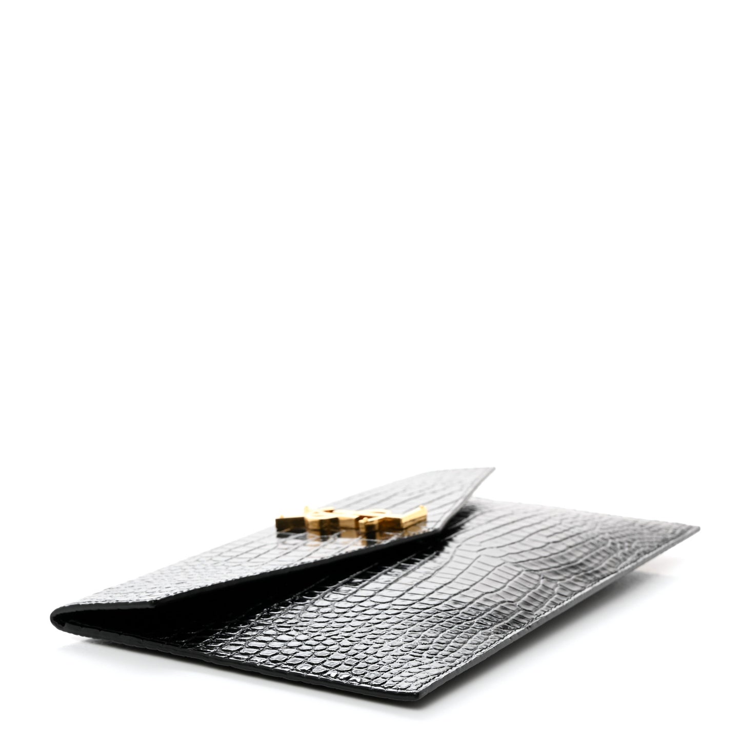 Calfskin Crocodile Embossed Uptown Monogram Clutch Black