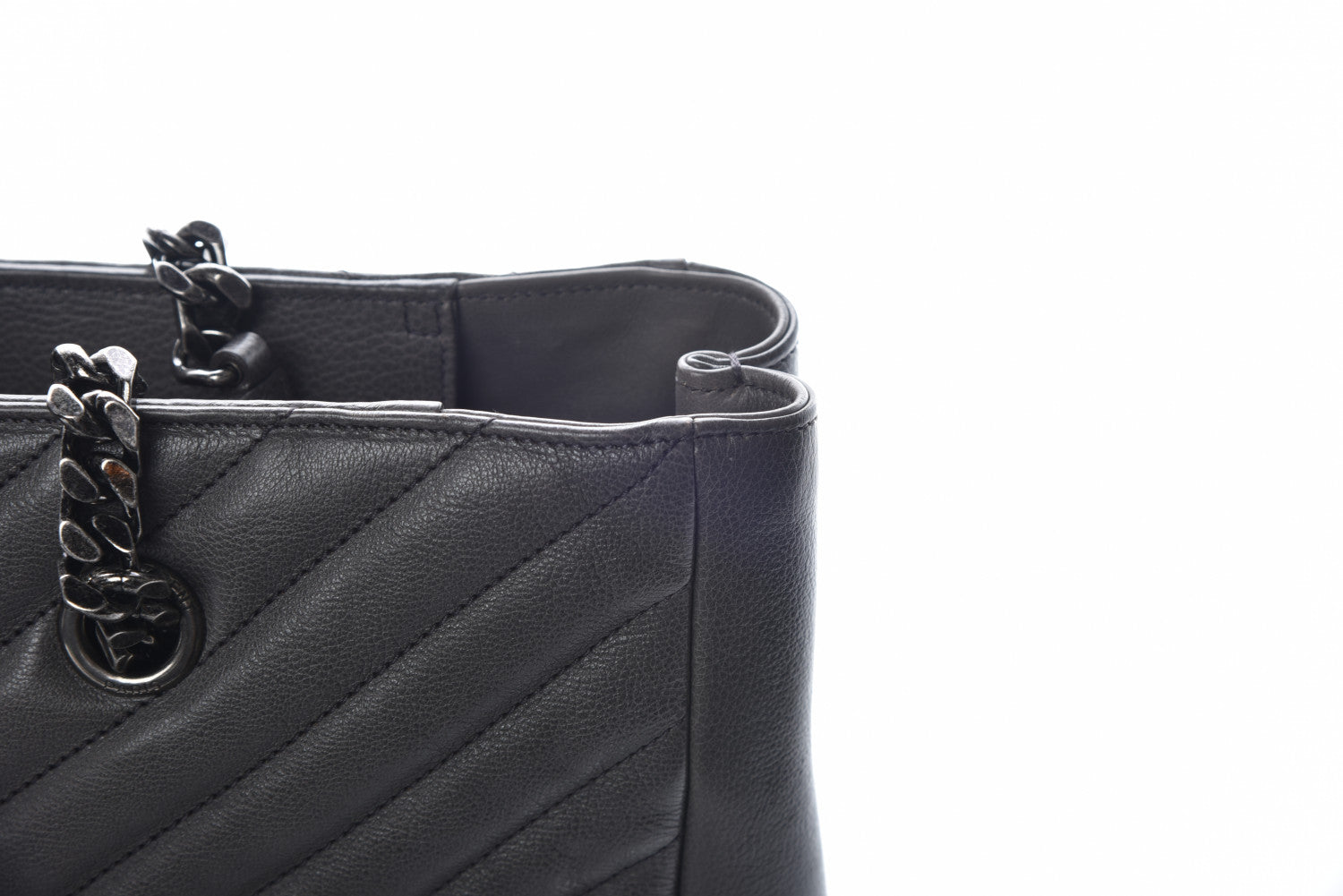 Saint Laurent Sheepskin Matelasse Chevron Large Monogram Shopping Bag Light Coal 22 of 22
