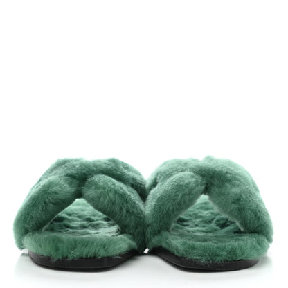 Hermes Woolskin Oran Sandals 36 Vert Anglais 2 of 8