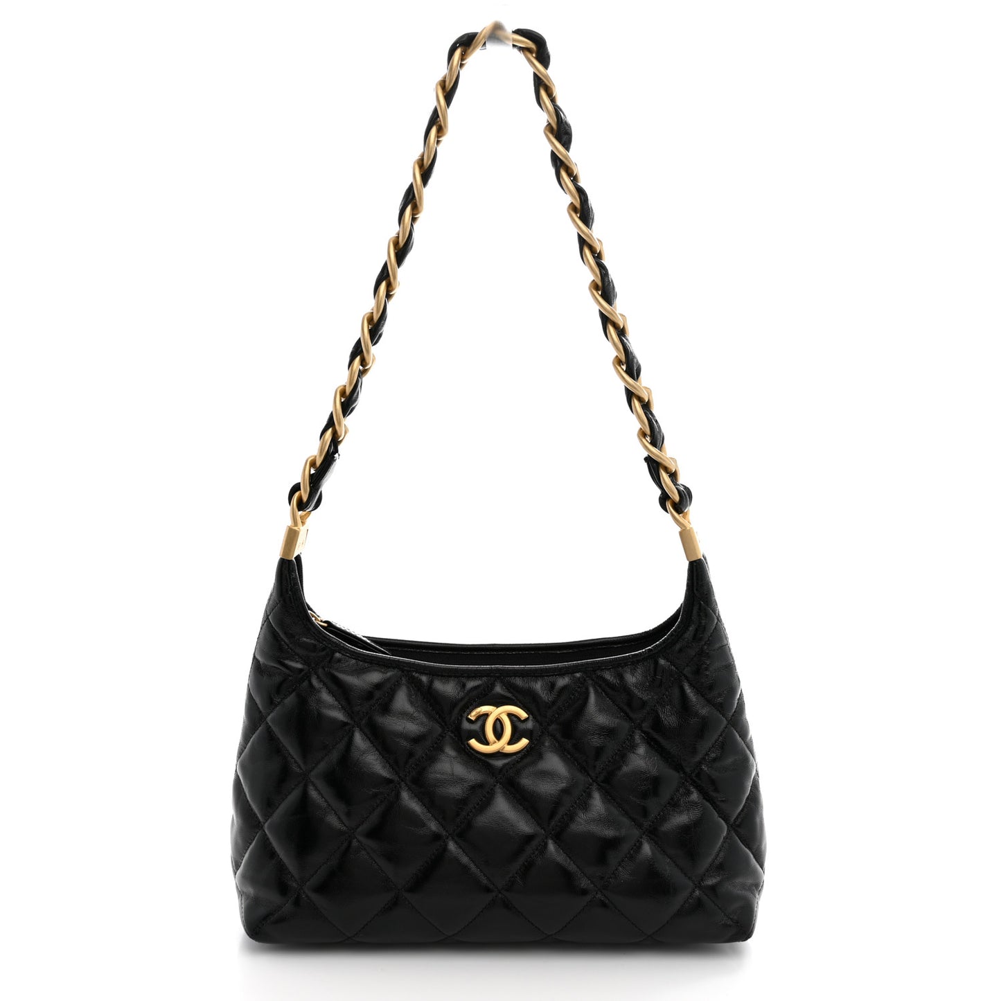 Shiny Crumpled Lambskin Quilted CC Funky Town Hobo Black