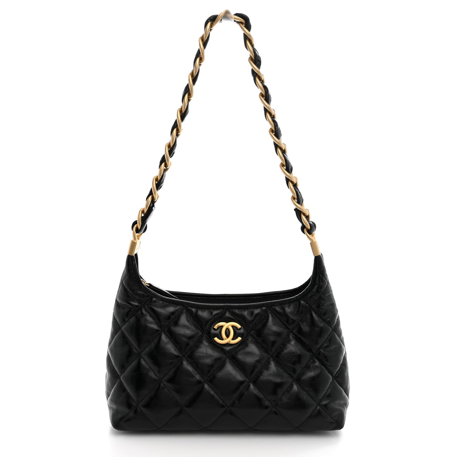 Chanel Shiny Crumpled Lambskin Quilted CC Funky Town Hobo Black 1 of 11