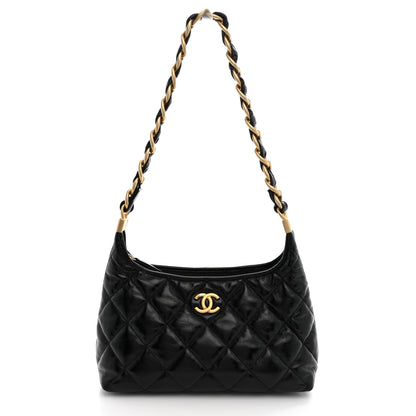 Chanel Shiny Crumpled Lambskin Quilted CC Funky Town Hobo Black 1 of 11
