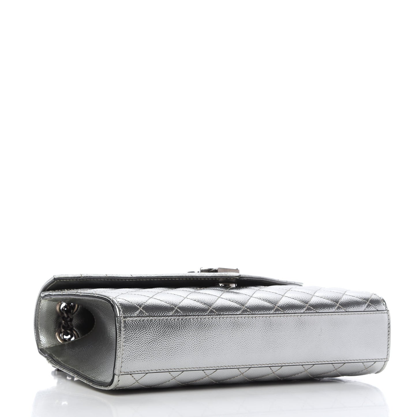 Metallic Grain De Poudre Textured Mixed Matelasse Triquilt Medium Monogram Satchel Silver