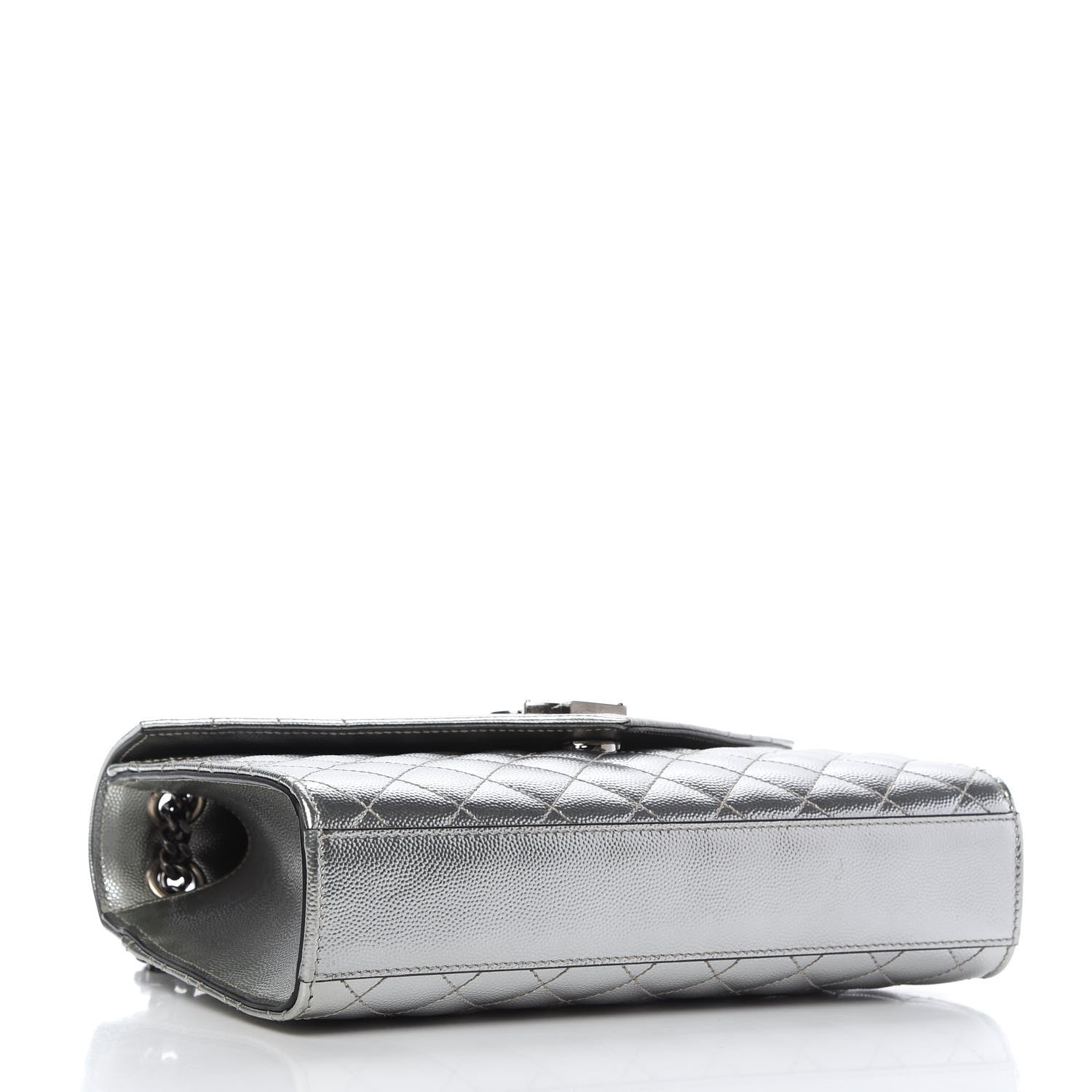Saint Laurent Metallic Grain De Poudre Textured Mixed Matelasse Triquilt Medium Monogram Satchel Silver 4 of 9