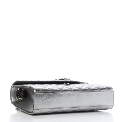 Saint Laurent Metallic Grain De Poudre Textured Mixed Matelasse Triquilt Medium Monogram Satchel Silver 4 of 9
