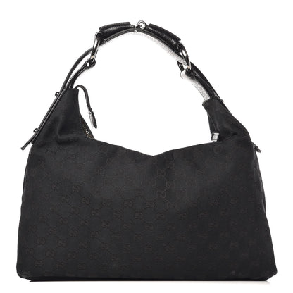Gucci Monogram Large Horsebit Chain Hobo Black 1 of 13