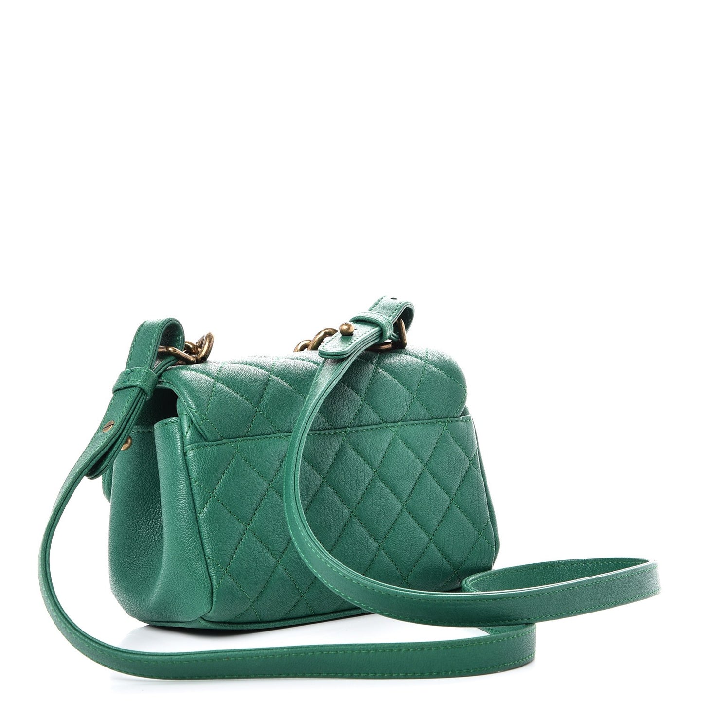 Shiny Sheepskin Quilted Mini Trapezio Flap Green