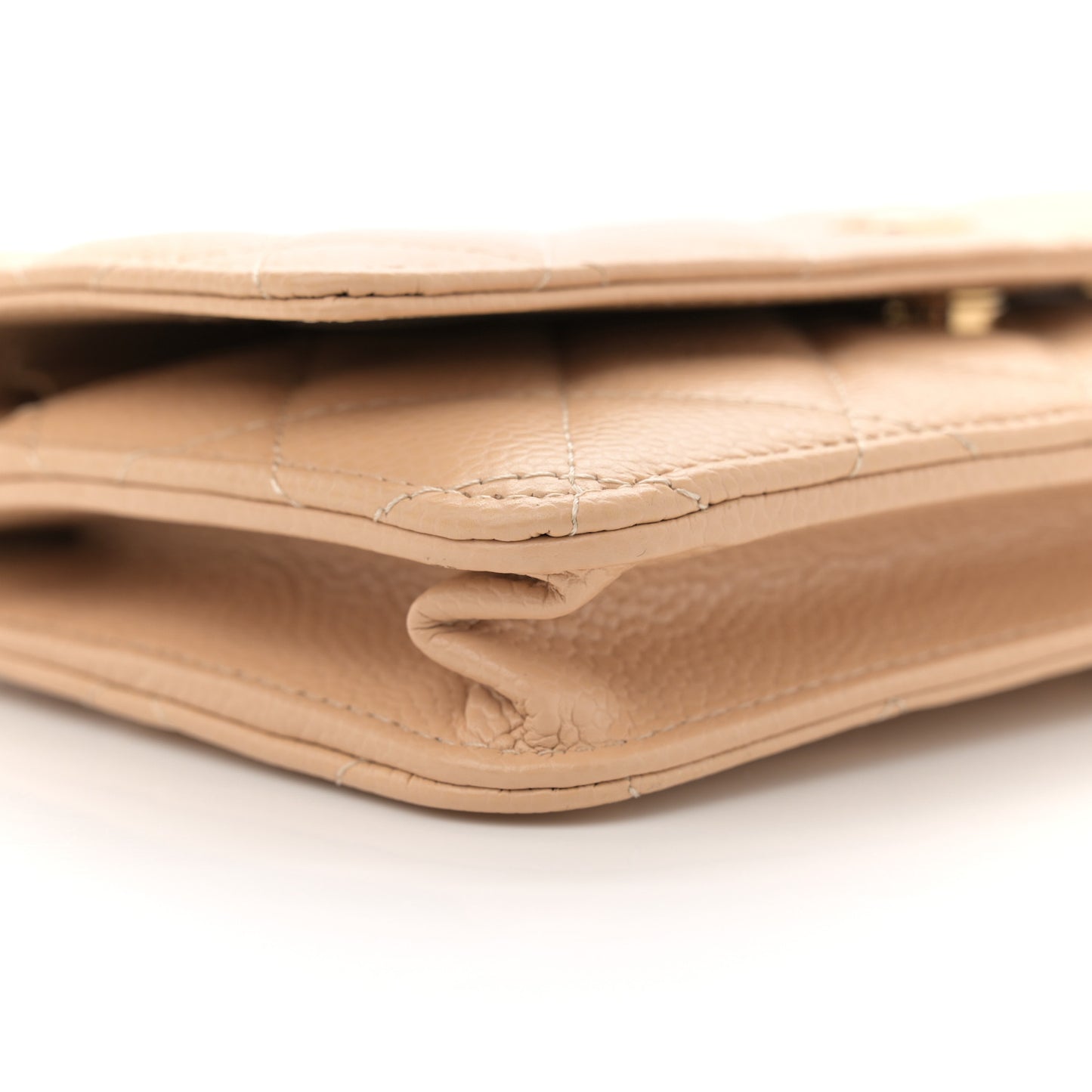 Caviar Quilted Wallet on Chain WOC Beige