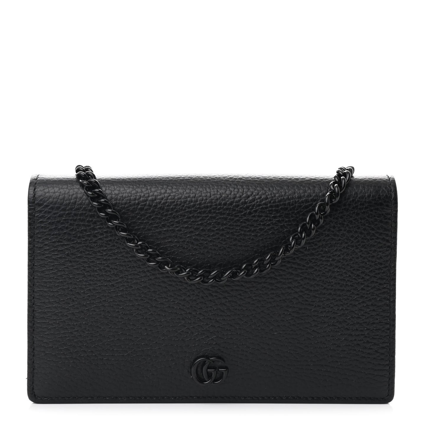 Dollar Calfskin Enamel Monochrome Mini GG Marmont Chain Wallet Black