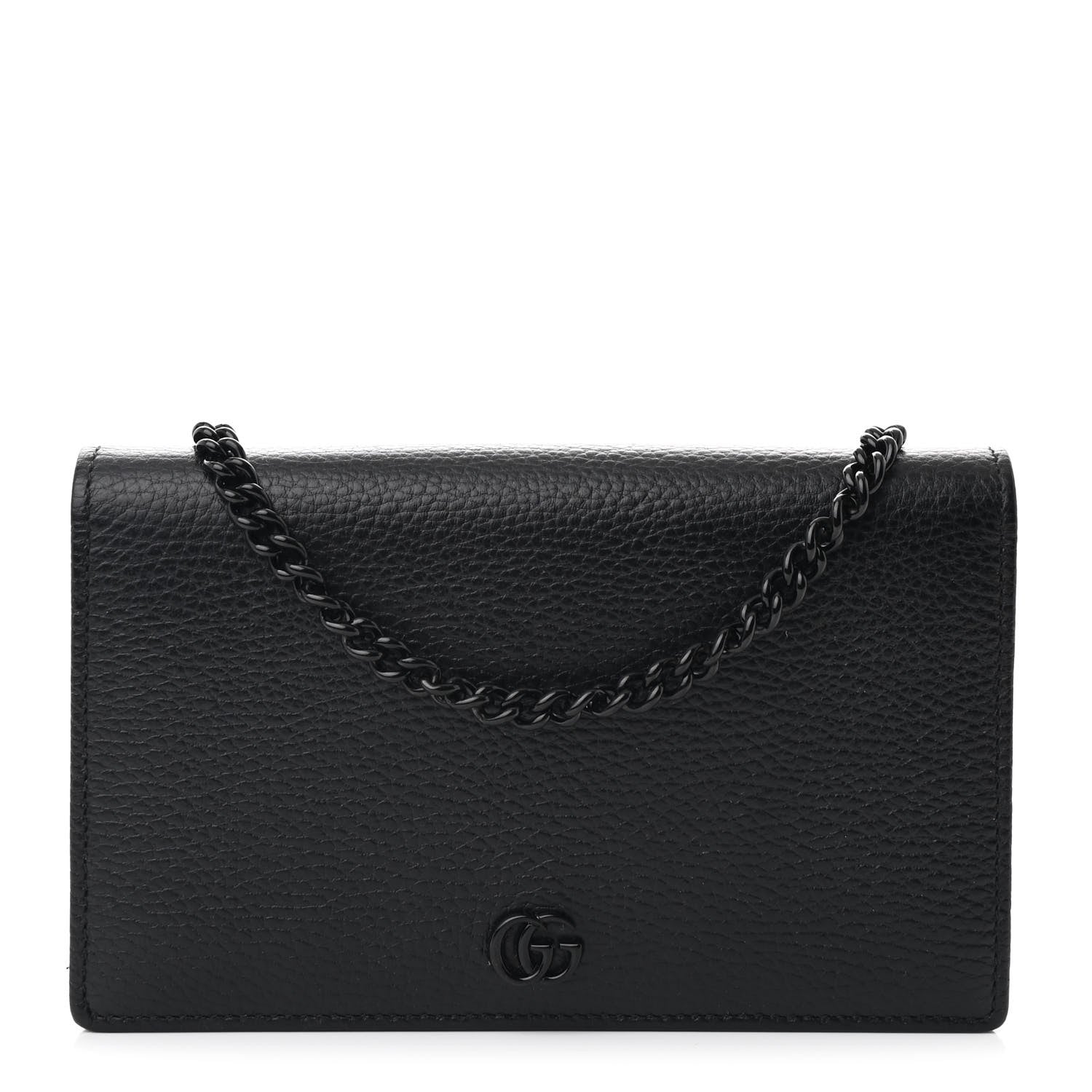 Gucci Dollar Calfskin Enamel Monochrome Mini GG Marmont Chain Wallet Black 1 of 11