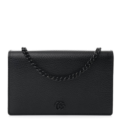 Gucci Dollar Calfskin Enamel Monochrome Mini GG Marmont Chain Wallet Black 1 of 11