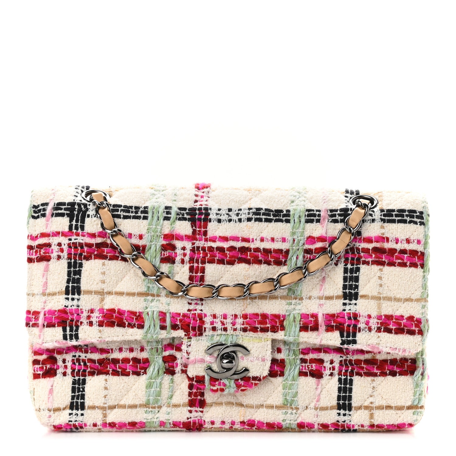 Chanel Tweed Quilted Medium Double Flap Beige Pink 1 of 9
