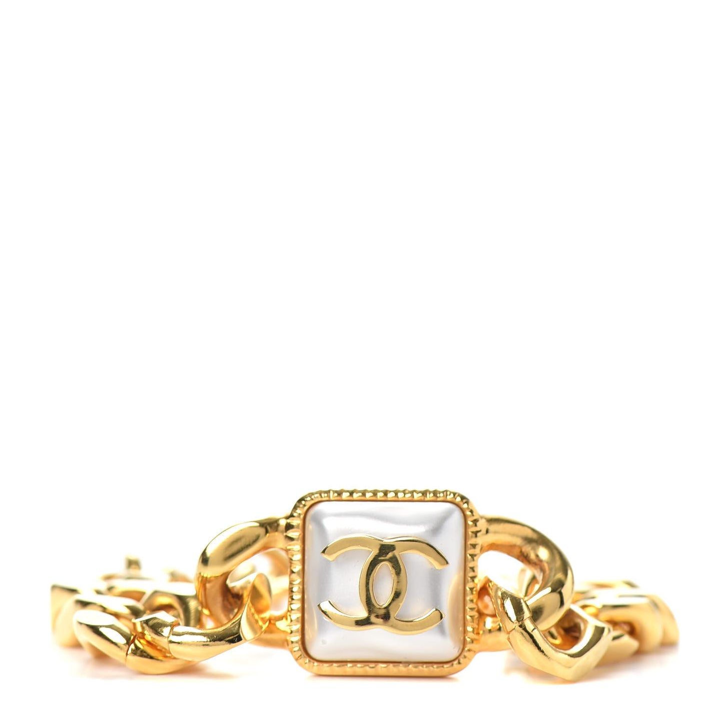 Pearl CC Chain Link Bracelet Gold