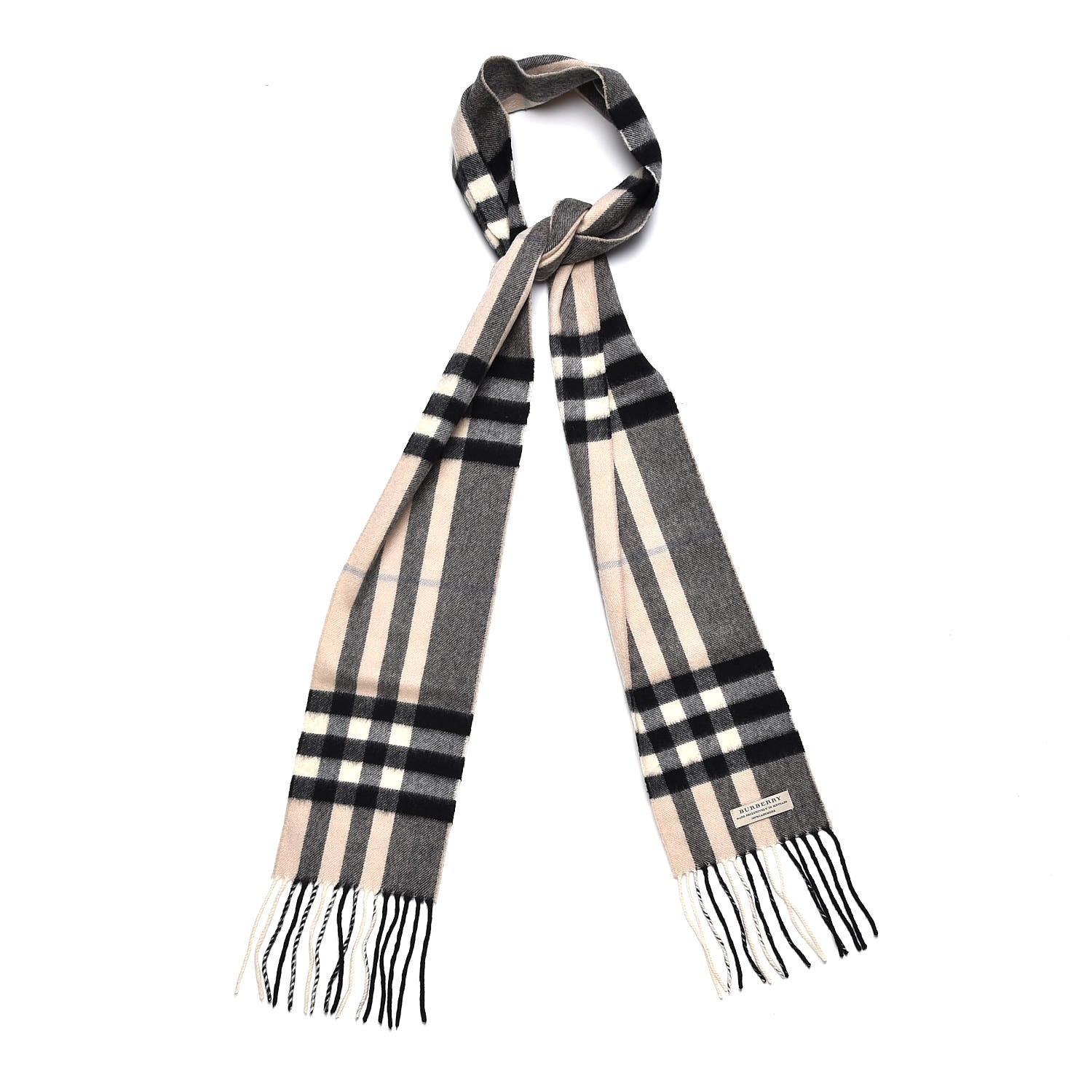 Burberry Cashmere House Check Fringe Skinny Scarf Beige 1 of 7